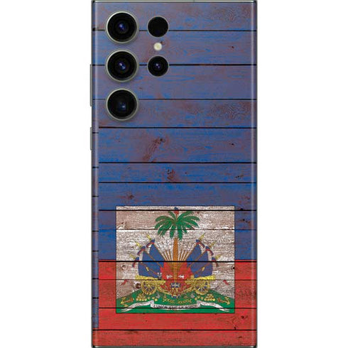 Haiti Flag Dark Wood Galaxy Skins